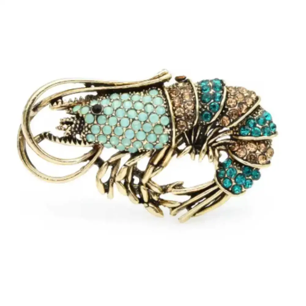 Shrimp Brooch Rhinestones on Silver Tone Metal Very Detailed Smaller Size